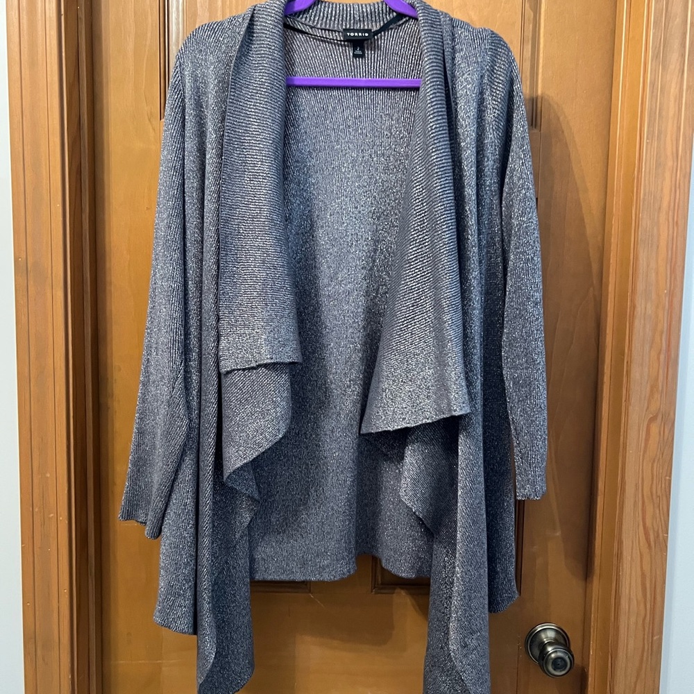 Torrid Charcoal Metalic Open Front Cardigan